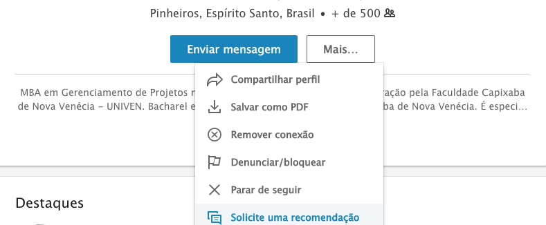 solicitar recomendação linkedin